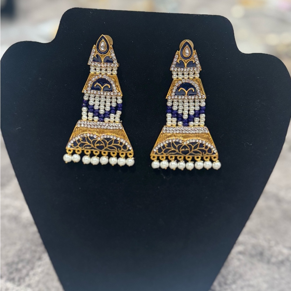 Pakistani/Indian Blue and Gold earrings